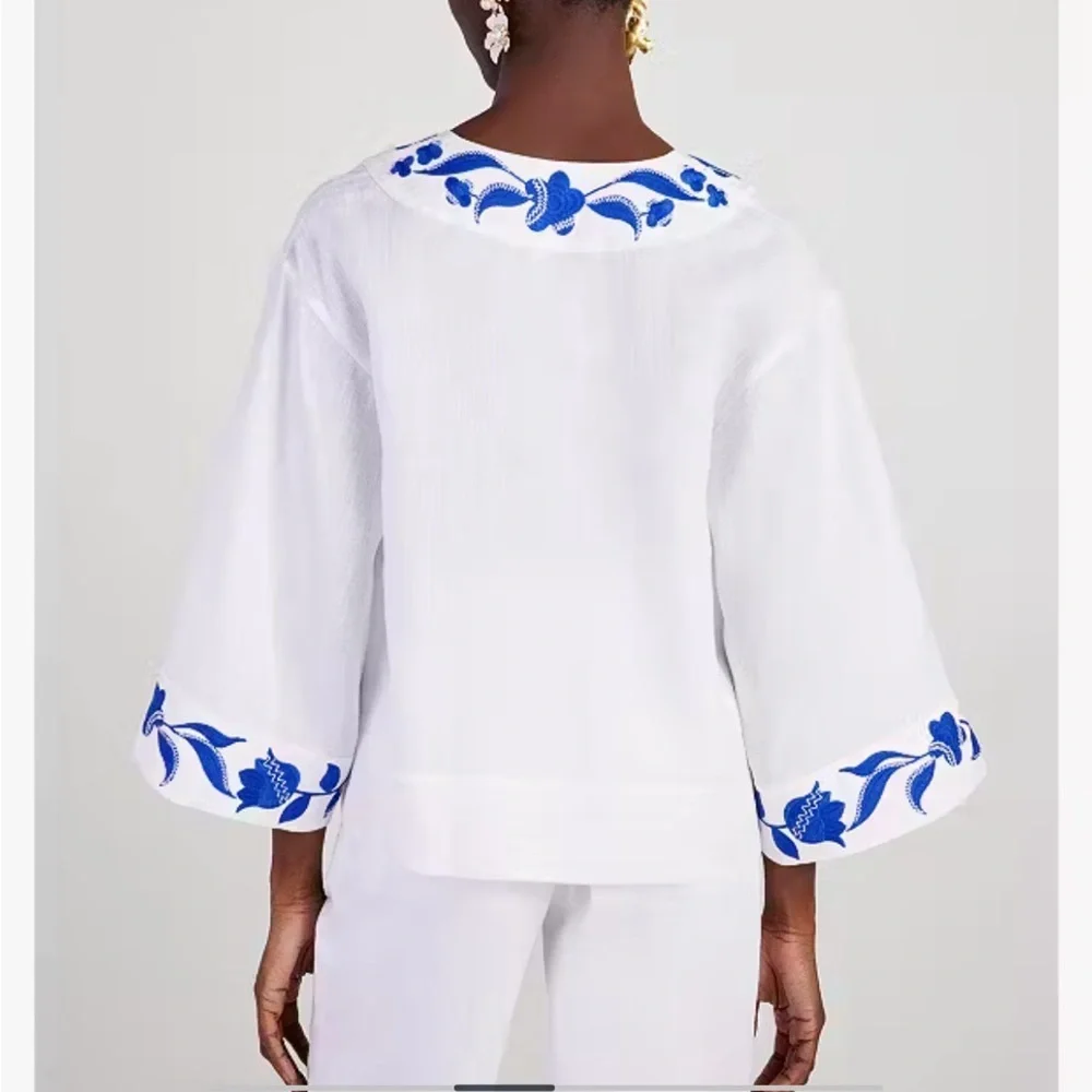 KATE SPADE Embroidered Zigzag Floral Linen Top Size Medium